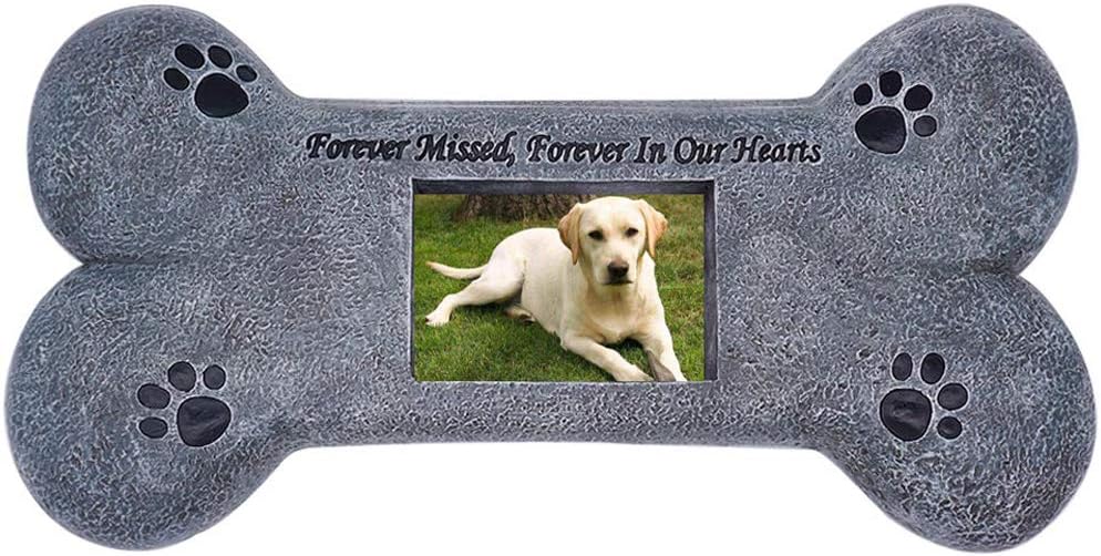 Puppycute Pet Memorial Stones, Bone Shaped Personalized Dog Tombstone with Waterproof Photo Frame, Indoor or Outdoor Garden Stone for Dogs, Dog Memorial Gifts