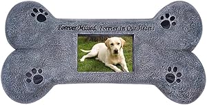 Puppycute Pet Memorial Stones, Bone Shaped Personalized Dog Tombstone with Waterproof Photo Frame, Indoor or Outdoor Garden Stone for Dogs, Dog Memorial Gifts
