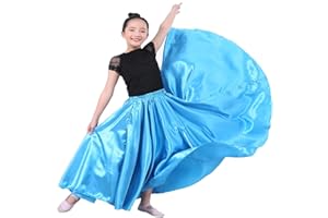 VNOEVW Girls Satin Full Dancing Circle Long Flowy Dance Skirt for Belly Dance, Flamenco, Classical & Folk Dance