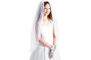 Libsit Girls First Communion Veil Lace Edge Holy White Mantilla Eyelash Floral Trim Mantilla Flower Girl Wedding Veils Chapel Vail Kids Veil with Comb