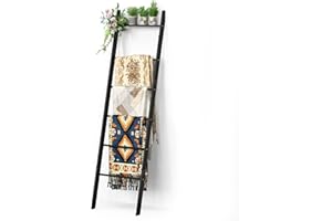 BAMBANG 6-Tier Blanket Ladder for Living Room, Blanket Quilt Ladder Rack Rustic Decorative Towel Holder, Wall Leaning Blanket