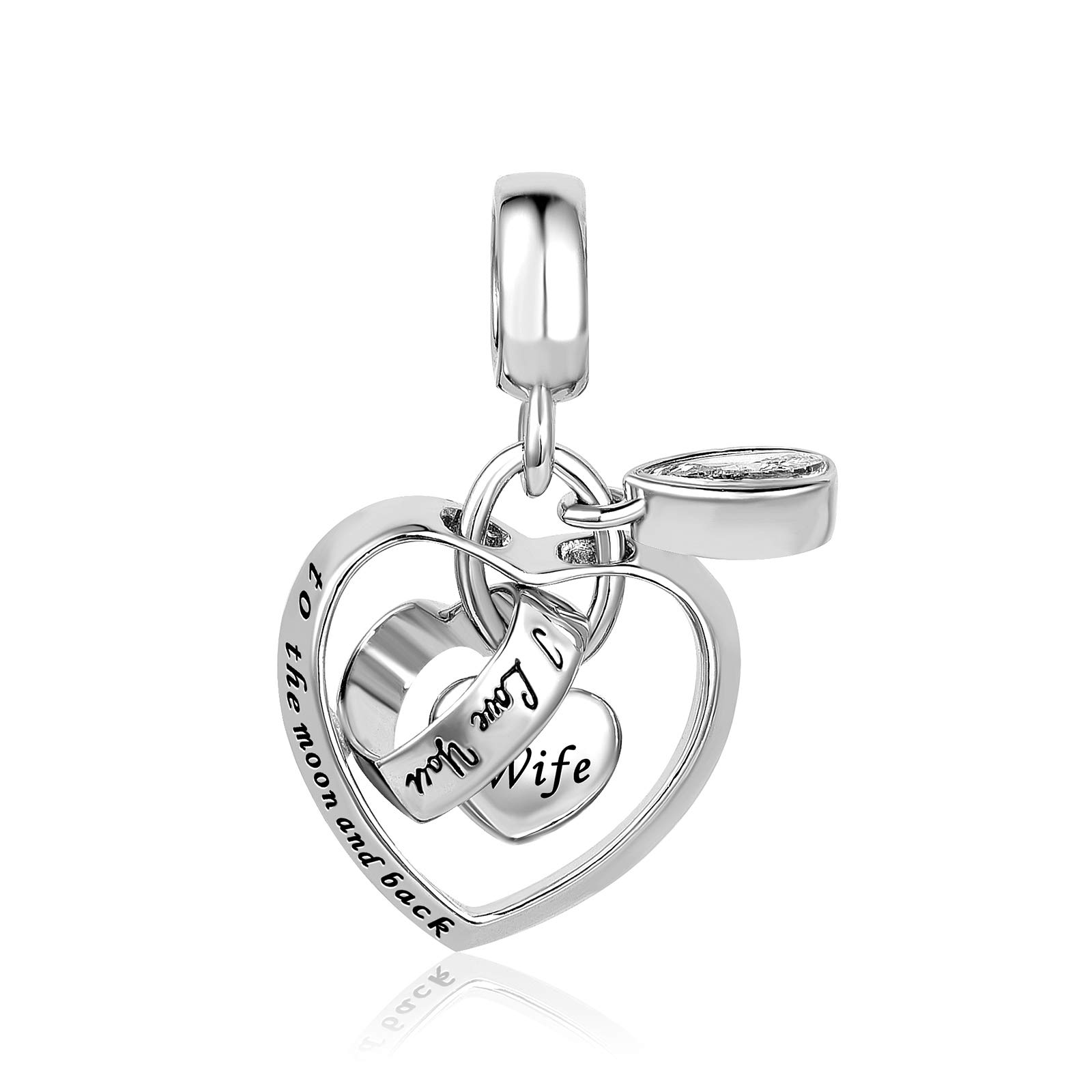 Wife I Love You to the Moon and Back Interlocking Heart Charm fits Pandora Charms Bracelets Anniversary Birthday Jewellery Gift from Husband Valentine's Day