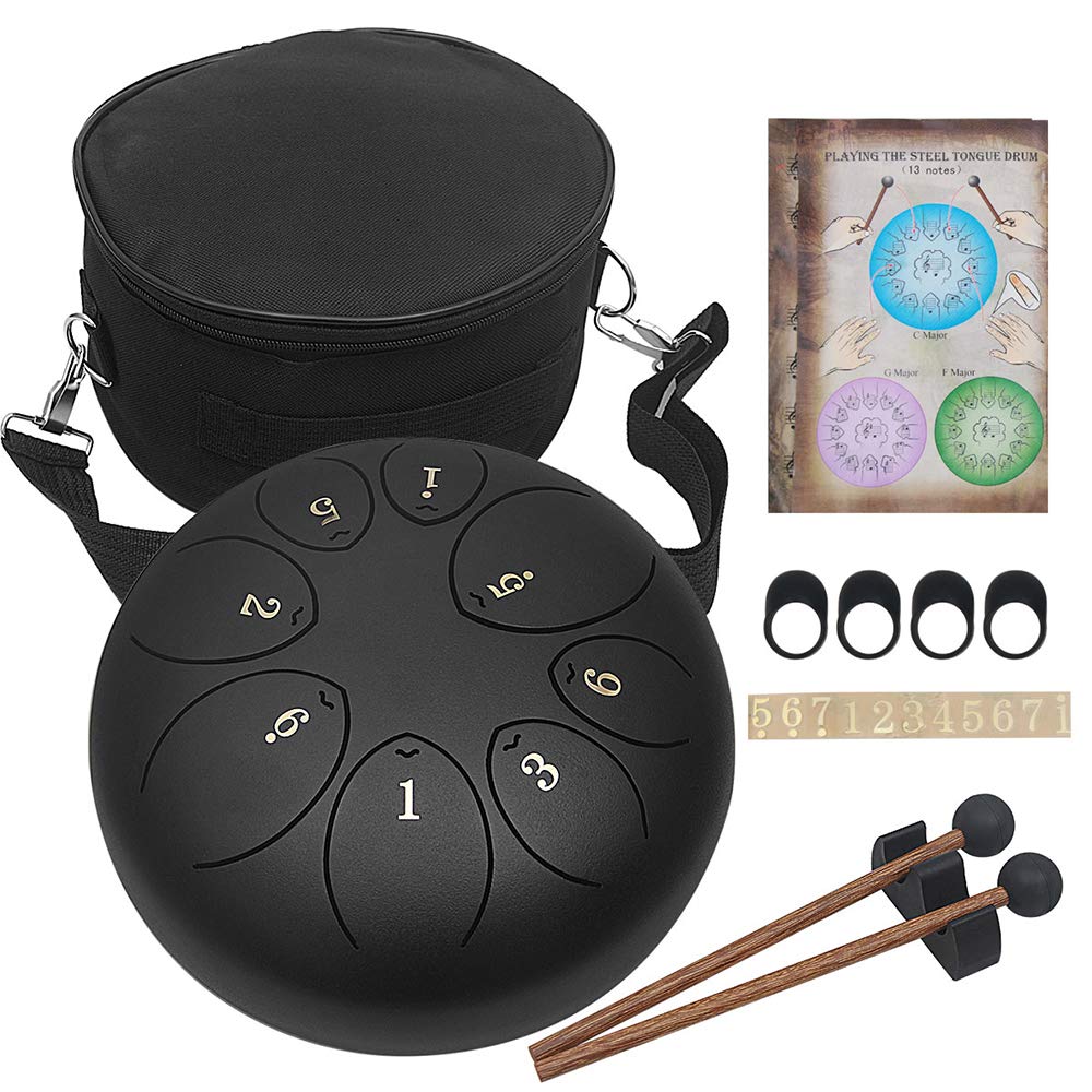 GUNAI Steel Tongue Drum 8 Inch 8 Tones C Key Percussion Instrument Pan Drum with Drum Mallets and Carry Bag