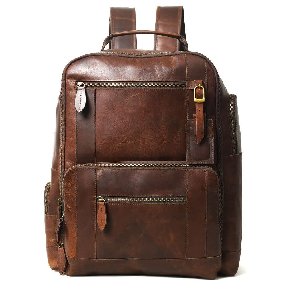 Photo 1 of Gratlin Buffalo Leather Backpack for Men 16 Inch Vintage Brown Full Grain Multi Pockets Business Travel Daypack Shoulder Rucksack Knapsack