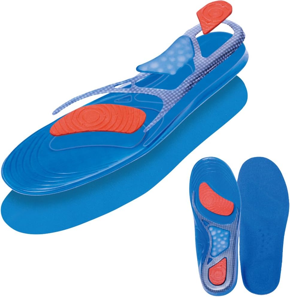 Gel Insoles Sport Running Inserts Shock Absorption Foot Pain & Plantar Fasciitis Relief 1 Pair(Men's Size 8-13, Blue)