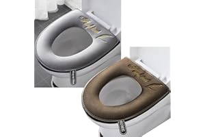 WUYUE HUA 2 Pieces Bathroom Soft Toilet Seat Cover Pad with Handle Toilet Lid Cover Cushion Soft Thicker Washable Fits All Oval Toilet Seats (GRAY+BROWN, zipper)