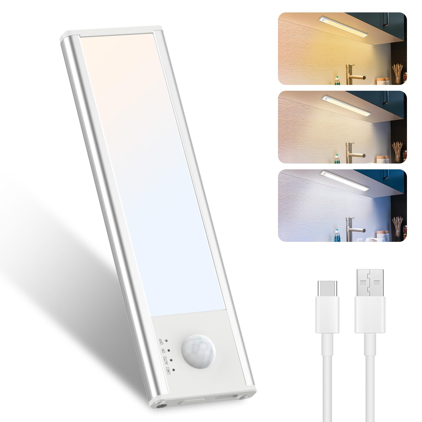 libtit 15CM Under Cabinet Kitchen Lights LED, USB Rechargeable Motion Sensor Cupboard Lights Indoor, 3000K-6500K Dimmable Cabinet Light, Wireless Shelf Lighting for Stairs, Hallway, Garage