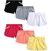 Real Love Girls Athletic Shorts - 6 Pack French Terry Active Dolphin Shorts with Elastic Waistband (Sizes 7-16)