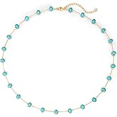 LADYGD Created Turquoise Necklace for Women 14K Gold Plated Beaded Heart Choker Boho Necklaces Handmade Beach Summer Everyday Western Jewelry Gifts