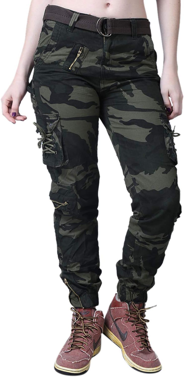 Hootry Army Print Dori Style Relaxed FIT Zipper Cargo Pants for Women's