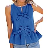 Tankaneo Womens Bow Peplum Tank Tops Summer Sleeveless Babydoll Cotton Blouses Loose Fit Flowy Casual Shirts