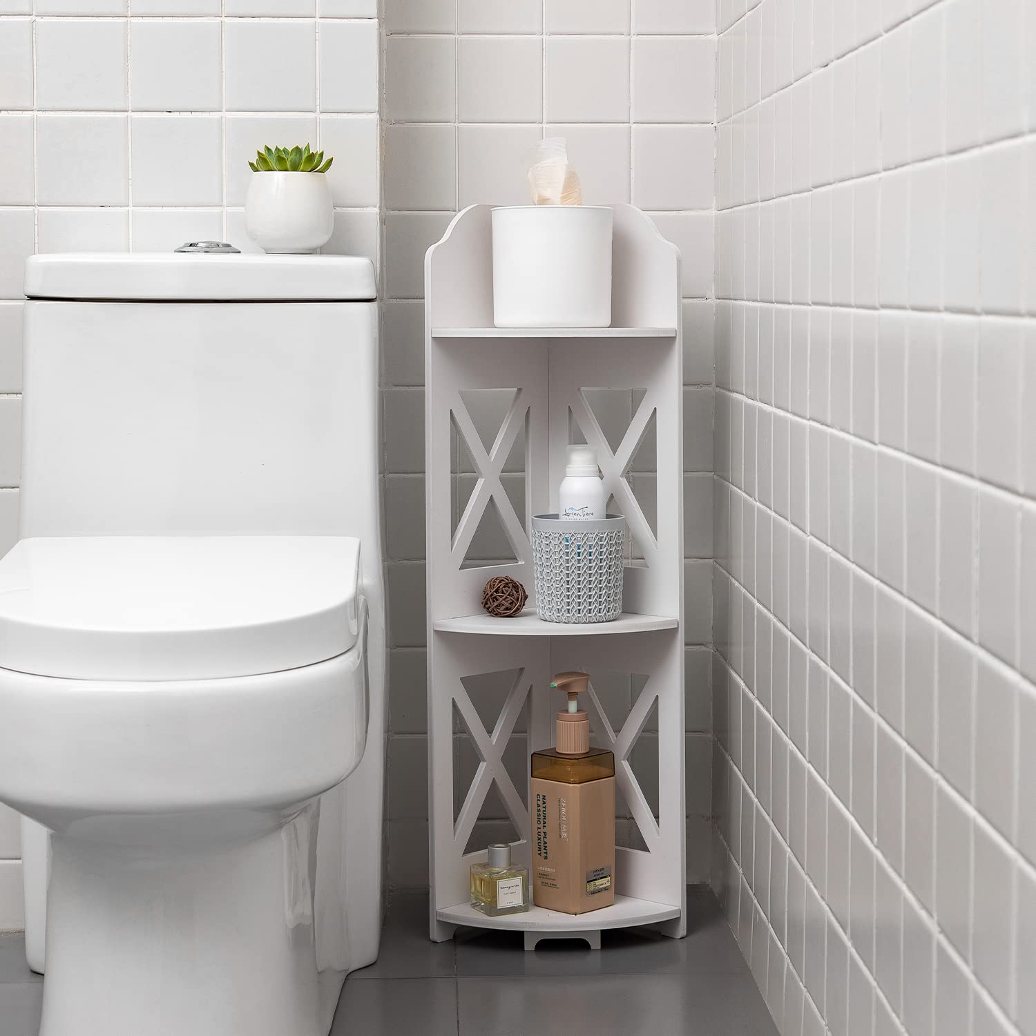 Photo 1 of J JINXIAMU Corner Shelf Stand, Storage Organizer Great for Bathroom, Corner Shelf Perfect for Small Space,Waterproof Stand Also Use for Toilet Paper Stand,White