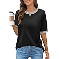 MEROKEETY Women's 2025 Short Sleeve Striped Color Block T Shirts Crewneck Loose Casual Tee Tops