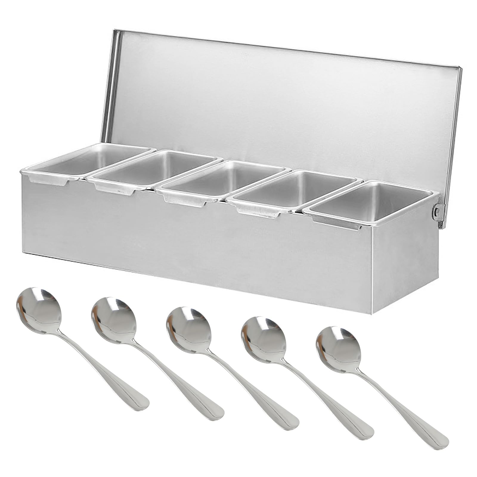 Kuabiz Stainless Steel Condiment Containers with Lid,Seasoning Spice Box,Detachable Ingredients Trays Containers,Compartment Reusable Serving Container&Salad Pizza Topping Station