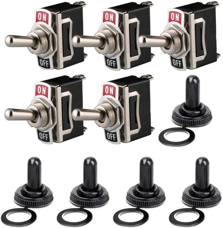 Gebildet Rocker Toggle Switch with Waterproof Boot Cap Cover, 12V-24V-48V-110V/10A, 220V-230V/6A, 2 Pin SPST ON/OFF Switch