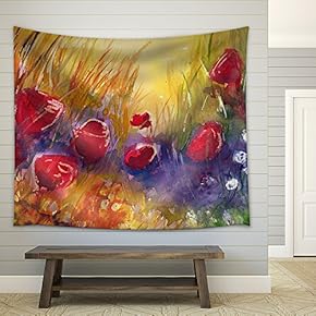 Poppies, Flowers, Fabric Wall Tapestry Home Decor - 51x60 inches