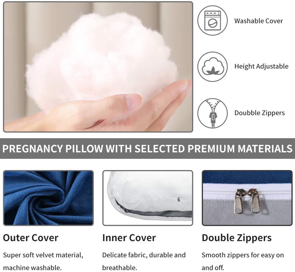 Wndy's Dream Pregnancy Pillow U-Shape, Full Body Pillow Maternity Pillow with 2 Removable Velvet Cover, 58inch, Support for Back, Hips, Legs, Belly(Blue+Grey): Kitchen & Dining