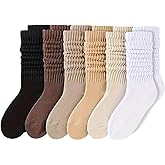 GSHLLO 6 Pairs Slouch Scrunch Socks Rib Knit Socks Mid Calf Tube Socks Winter Stacked Boot Socks Cold Weather Cotton Socks
