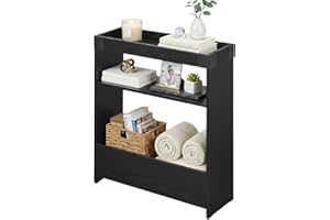 ZEXVIDA Farmhouse Narrow Side Table with Magazine Rack, Sofa Couch Side Table with Storage Shelf, Slim End Table for Small Sp