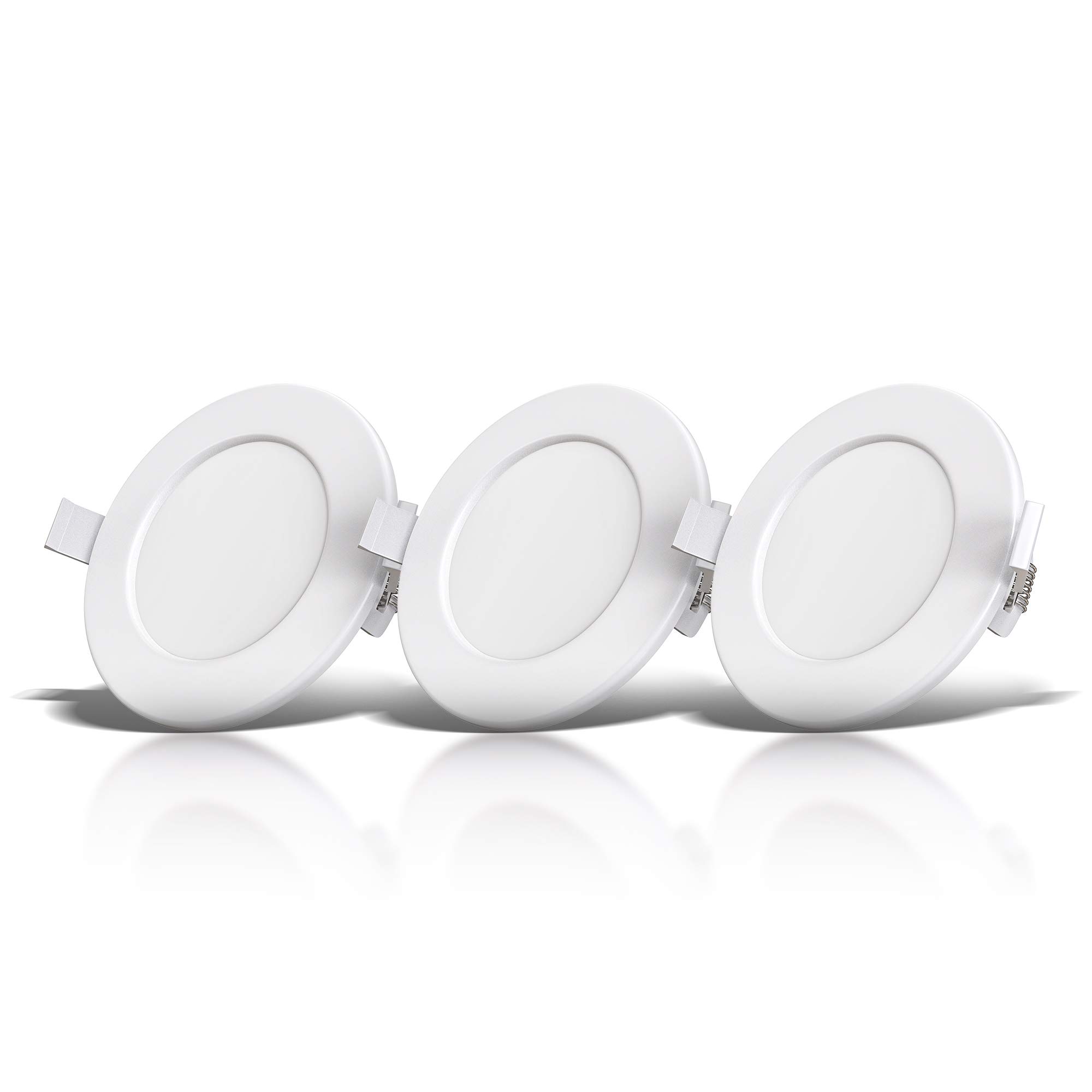 B.K.Licht Set of 3 Bathroom recessed LED spotlights, Ultra-Thin, Ceiling Cut-Out Ø100mm/3.94in, Built-in 6W LED modules, 450Lm, Warm White Light 3000K, IP44 Ceiling Spots, no Transformer Required 230V