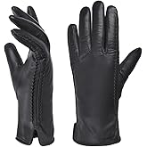 Harssidanzar Womens Winter Warm Lining Lambskin Leather Gloves Touchscreen Texting Warm Driving Gloves HL001US