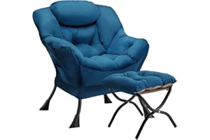 Congermom Lazy Chair with Folding Ottoman Modern Large Accent Chair,Contemporary Lounge Leisure Sofa Chair with Armrests Upholstered Sofa Armchair Reading Chair for Bedroom,Dorm & Office (Blue-f)