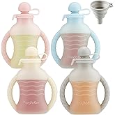 PandaEar 4 Pack Reusable Silicone Baby Food Pouches, Washable Freezer Squeezable Pouch for Toddler Kids, BPA-Free Silicone Re