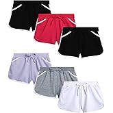 Real Love Girls Athletic Shorts - 6 Pack French Terry Active Dolphin Shorts with Elastic Waistband (Sizes 7-16)