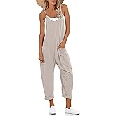 Lentta Women's Causal Jumpsuits V Neck Sleeveless Harem Overalls Stretchy Adjustable Strap Romper with Pockets