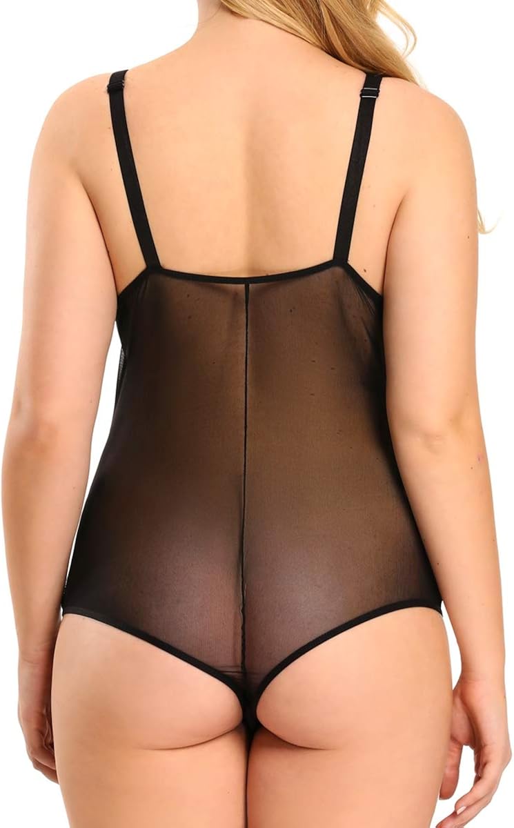 Plus Size Lingerie for Women Sexy Eyelash Lace Bodysuit Naughty Mesh One Piece Teddy Outfits: Clothing