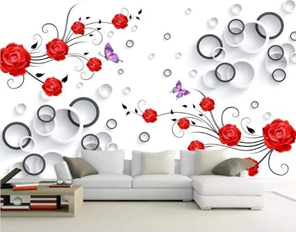 Wallpaper 3d Mural Moda Tondo Bianco E Nero Rosso Rosa Home