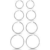 3 Pairs 925 Sterling Silver Hoop Earrings | Small White Gold Plated Hoop Earrings for Women (13mm,15mm,20mm,25mm,30mm,40mm,50mm,60mm)