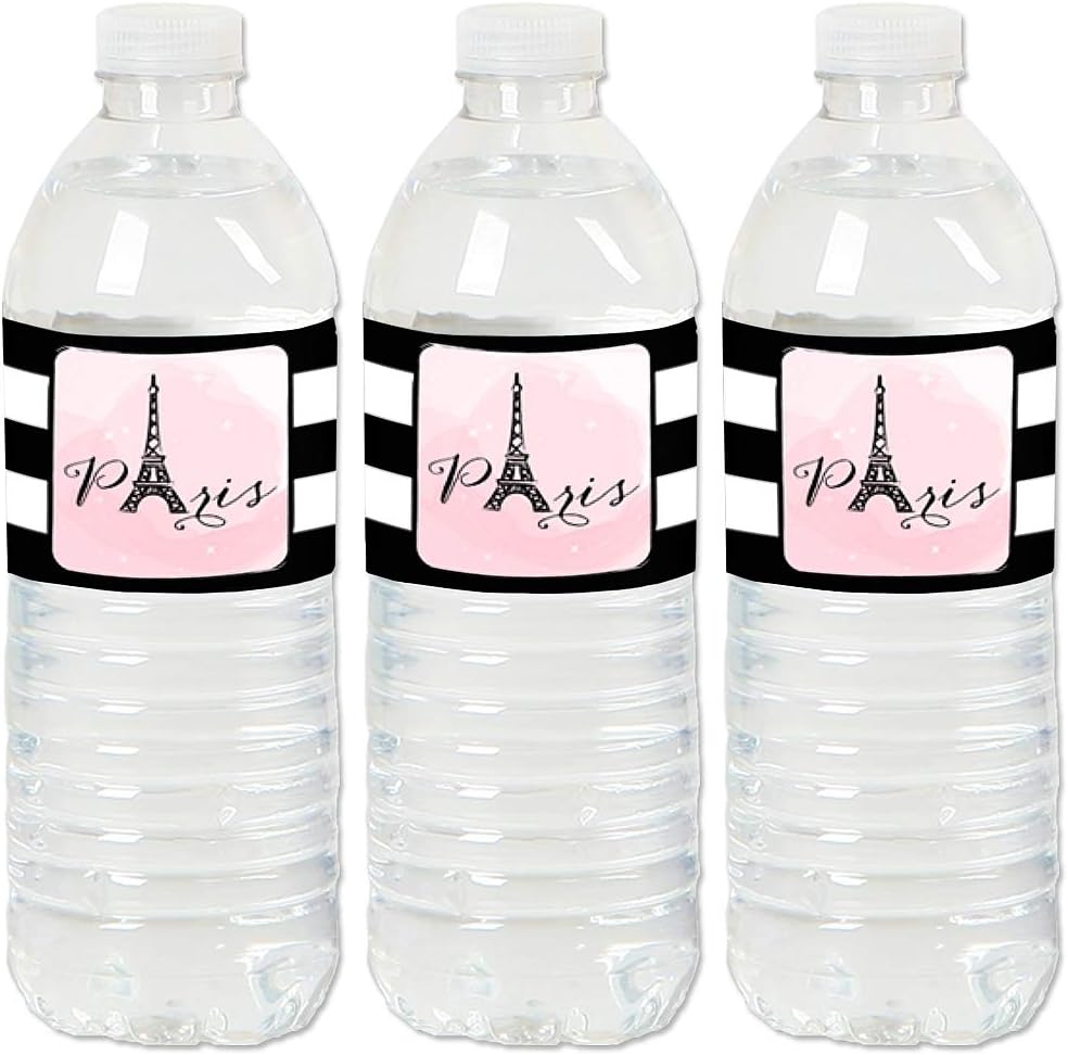 Big Dot of HappinessParis, Ooh La La - Paris Themed Baby Shower, Birthday Party Water Bottle Sticker Labels - Set of 20