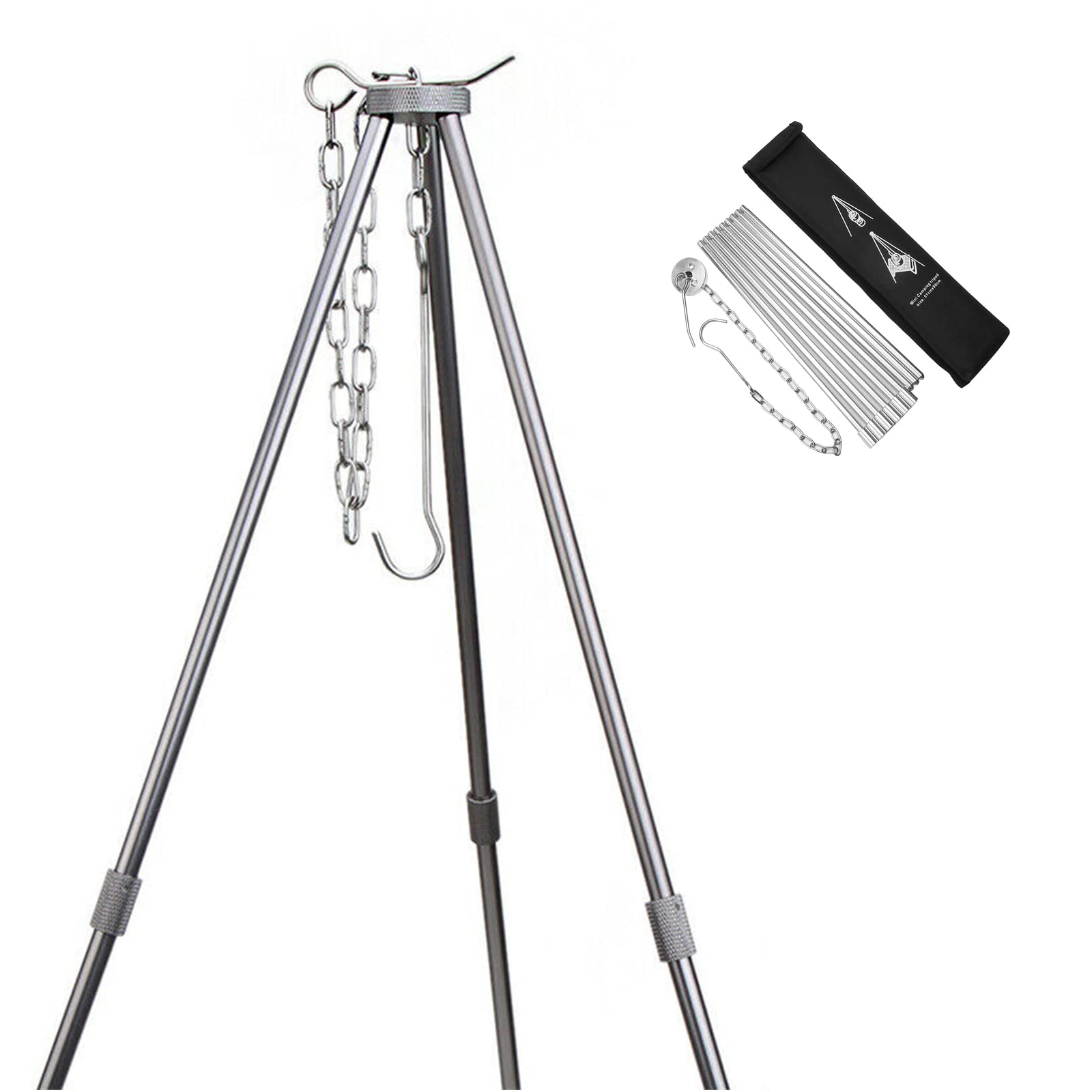 Yearninglife Charcoal BBQ Tripod Frame, Durable Aluminium Alloy, Adjustable Height, Outdoor Cooking Tripod Set, Folding Campfire Grill Stand, 30 kg Load Capacity, Camping, Hanging Grill