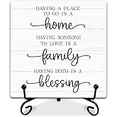 5" Rustic Home Wooden Sign - 'Having A Place To Go Is A Home' Farmhouse Wooden Plaque with Metal Stand, Family Blessing Decor for Housewarming, Office, or Living Room - A10