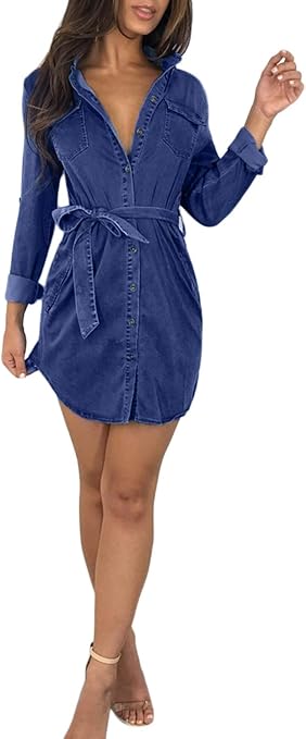 denim belt dress