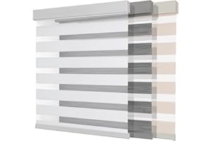 Joydeco Cordless Zebra Blinds (Pro), Dual Layer Light Control Zebra Blinds for Windows, Light-Proof Aluminum Cover, Free-Stop Roller Shades for Home & Office (White,35" W x 75" H)