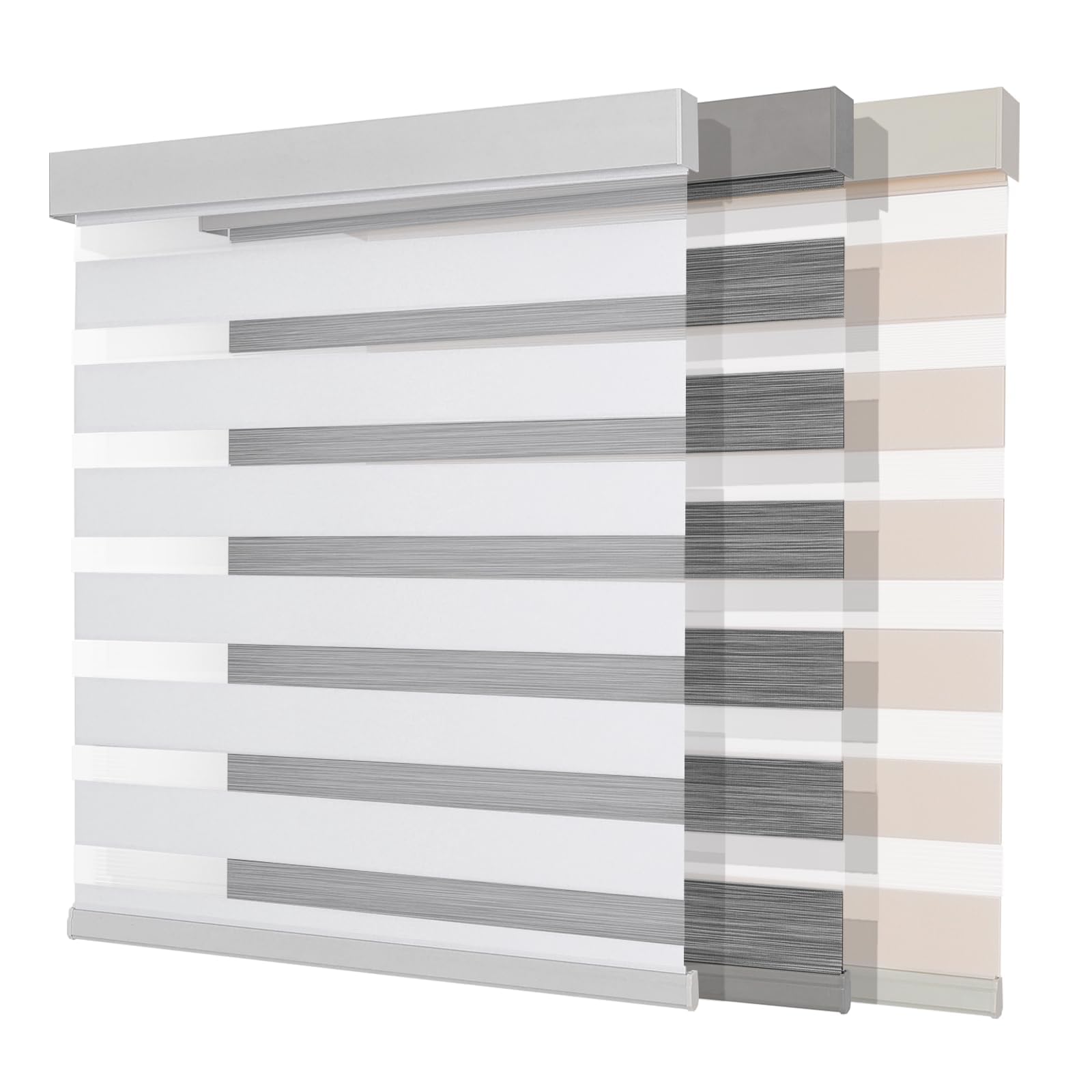 Photo 1 of Joydeco Cordless Zebra Blinds (Pro), Dual Layer Light Control Zebra Blinds for Windows, Light-Proof Aluminum Cover, Free-Stop Roller Shades for Home & Office (White,33" W x 75" H)