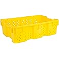 Hudson Exchange 24 x 16 x 7.3" (7.5 Gallon) Agricultural Nest and Stack Vented Crate Handled Storage Container Tote, Yellow (1 Pack)