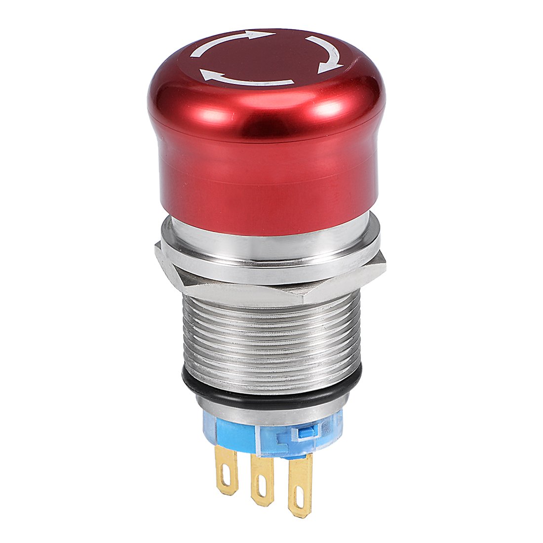 Sourcingmap 19mm Mounting Hole Metal Latching Emergency Stop Push Button Switch NO NC Red