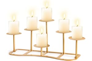 BIGSEE Fireplace Candelabra Fireplace Candle Holder for Inside Fireplace - 6 Arms Gold Candle Stand for Pillar Candles Mantel Floor Wedding Table Centerpieces (Gold, 6 Branch)