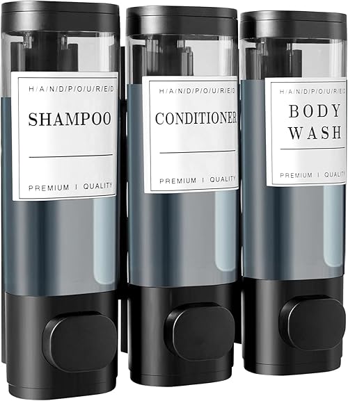 CYSINA 3-in-1 Shower soap Dispenser,Shampoo and Conditioner Dispenser,with Waterproof Label, Shower Separator 3 Chamber no Drill,Hotel,Bathroom