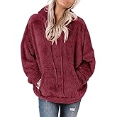Ezbelle Women's Long Sleeve Sherpa Pullover Fuzzy Fleece Sweatshirt Casual Loose Fuzzy Hoodies with Pockets