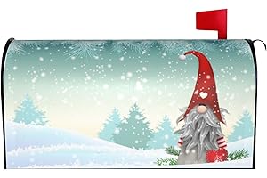 FATTTYCY Gnome Mailbox Covers Magnetic Standard Size 18" X 21" Winter Snow Mailbox Cover Decorations Wrap