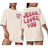 Kelxjia Christian Jesus Shirts for Women Oversized Jesus Loves You Tshirts Religious Faith Shirt Inspirational Graphic Tees