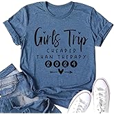 Aoswep Girl's Trip 2024 Letter Print Women Slogan T-Shirt