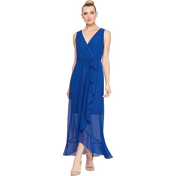 Amazon.com: Betsy & Adam Women's Long Chiffon Halter Dress with Cascading  Ruffles, Emerald : Clothing, Shoes & Jewelry