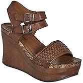Pierre Dumas Hester-12 Women's Vegan Leather Double-Buckle Rounded-Toe Wedge Sandals