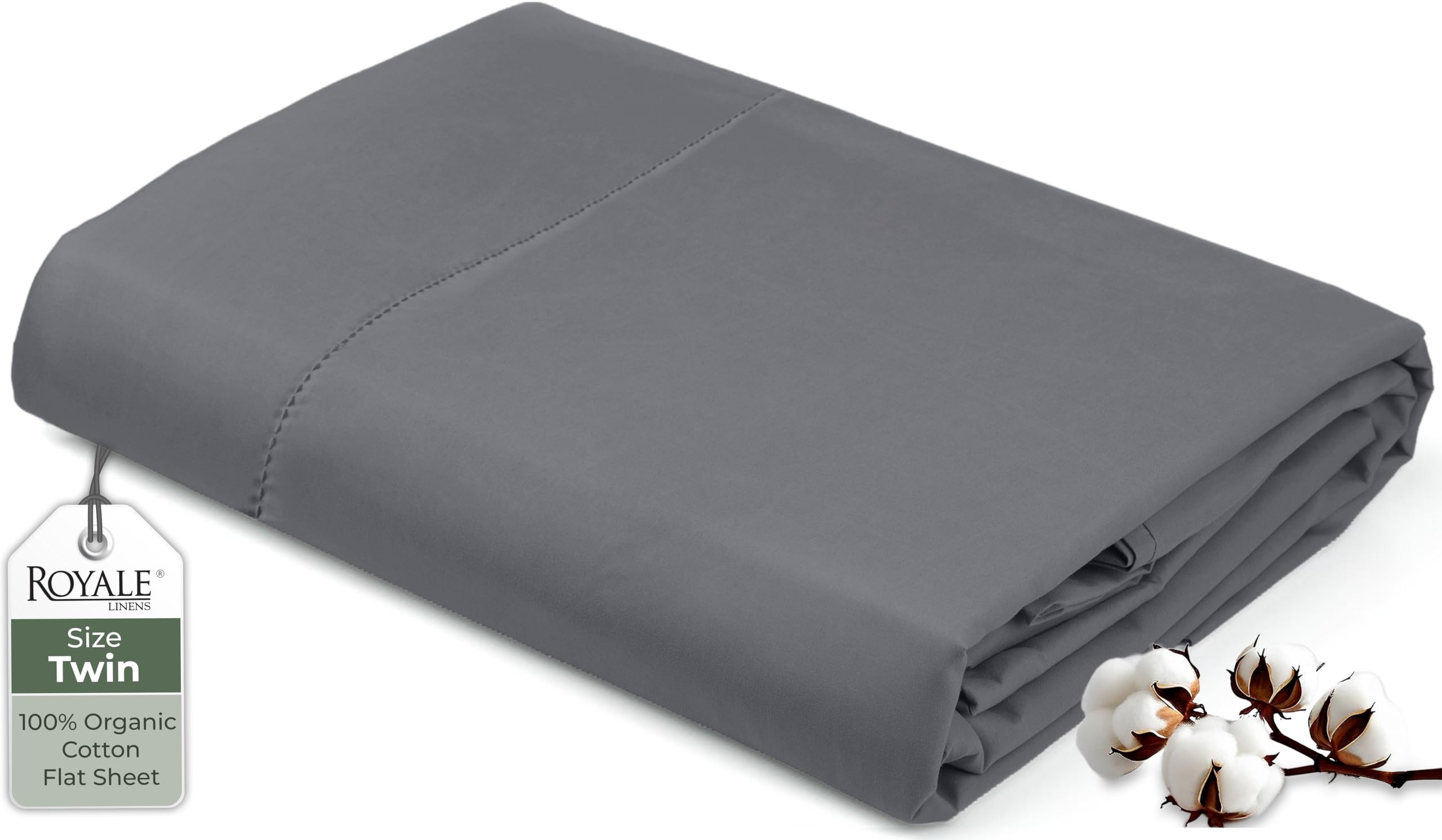 Photo 1 of Royale Linens 100% Organic Cotton Twin Flat Sheet Only - Super Soft - Percale Top Sheets - Twin Flat Sheet Sold Separately - Breathable, Cool & Crisp Grey Sheets Only (66" x 96", Grey)
