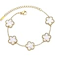 UOOANUO Four Leaf Clover Bracelet for Women 14K Gold and White Gold Plated Stainless Steel with CZ Lucky 4 Leaf Link Bracelet Wrist Jewelry